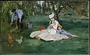 爱德华·马奈， 莫奈家族在阿让特伊花园中，1874 年，大都会艺术博物馆