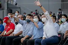 林智堅（前排右一）、蔡英文（右二）、蔡其昌（右三）觀賽