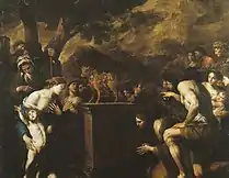 安德烈亞·瓦卡洛（英语：）的《金牛犢朝拜》（Adorazione del vitello d'oro），208 × 260cm，約作於1640－1642年