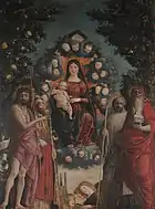 安德烈亞·曼特尼亞的《特里沃爾齊奧祭壇畫（英语：）》，287 × 214cm，約繪於1497年，1935年始藏，來自路易吉·阿爾貝里科·特里沃爾齊奧的藏品