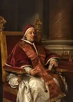 安東·拉斐爾·門斯的《教宗克雷芒十三世肖像畫》（Ritratto di Papa Clemente XIII），155 × 112cm，約作於1765年，1827年始藏。