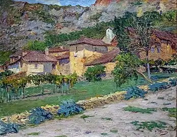Henri Marre, Maisons et rochers à Larroque (vers 1906).