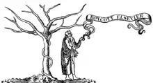 藉由修改其商标图像呼吁抵制爱思唯尔的一幅插画,商标中的橡树和葡萄藤之叶皆落尽
