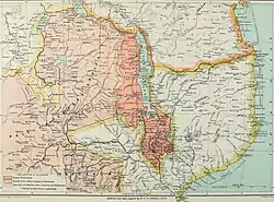 1897年地图，英属中非为图中暗粉色地区
