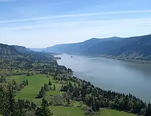 View of Columbia River Gorge from Cape Horn Trail, looking east toward Beacon Rock.