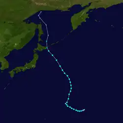 熱帶風暴康森的路徑圖