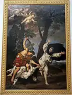 多梅尼基諾的《殉道者聖彼得的殉教》（Martirio di San Pietro da Verona），348 × 249cm，約作於1619－1621年。