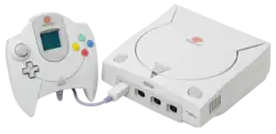 An NTSC-U Sega Dreamcast Console and controller with VMU.