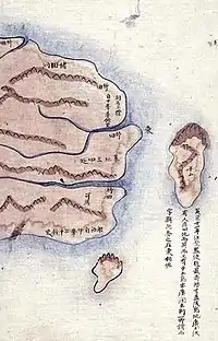 金正浩《大東輿地圖》(1861):(部分)于山和鬱陵島東岸