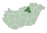Map of Hungary highlighting Heves County