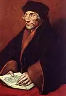 小漢斯·霍爾拜因的《埃拉斯莫肖像畫》（Ritratto di Erasmo da Rotterdam），35.5 × 26.5cm，約作於1530年，1824年始藏。