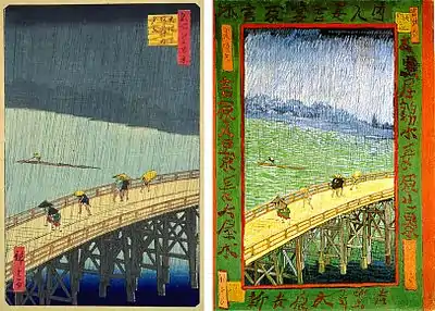 歌川廣重的浮世繪（左）和梵谷的模写（右） 1887年