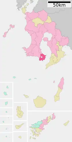 指宿市在鹿兒島縣的位置