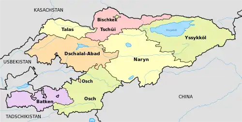 吉尔吉斯斯坦政区地图(英语)
