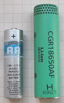 AA碱性電池和18650鋰電池