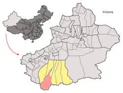 新疆维吾尔自治区和田县和和田地区的位置