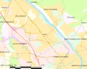 埃夫里市区地图（库尔库罗讷位于其西侧）