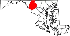 Map of Maryland highlighting Frederick County
