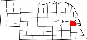 Map of Nebraska highlighting Saunders County