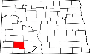 Map of North Dakota highlighting Hettinger County