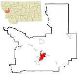 Location of Missoula in Missoula County and Montana