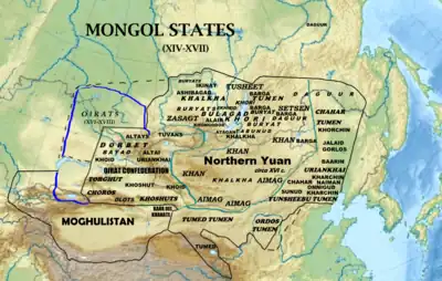 17世纪初，四衛拉特Dörben Oirat由绰罗斯Choros、杜尔伯特Dorbet、土尔扈特Torghut和和硕特Khoshut四部组成。