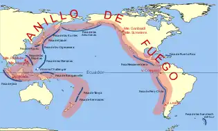 太平洋地震带的位置,世界上地震最频繁的地带。