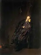 林布蘭的《打瞌睡的老人肖像》（Ritratto di Vecchio），52 × 41cm，約繪於1629年，1866年始藏
