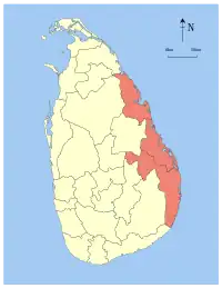Area map of Eastern Province of Sri Lanka
