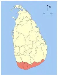 Area map of Southern Province of Sri Lanka