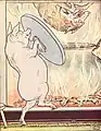 三只小猪和大灰狼的故事，L. Leslie Brooke绘制, 出自The Golden Goose Book一书, Frederick Warne公司1905年出版。